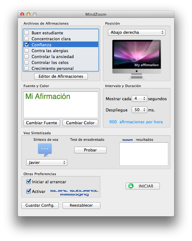 Pantalla Mindzoom para Mac OS
